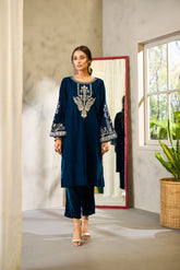 DA-1684 TURQUOISE BLUE EMBROIDERED KURTA